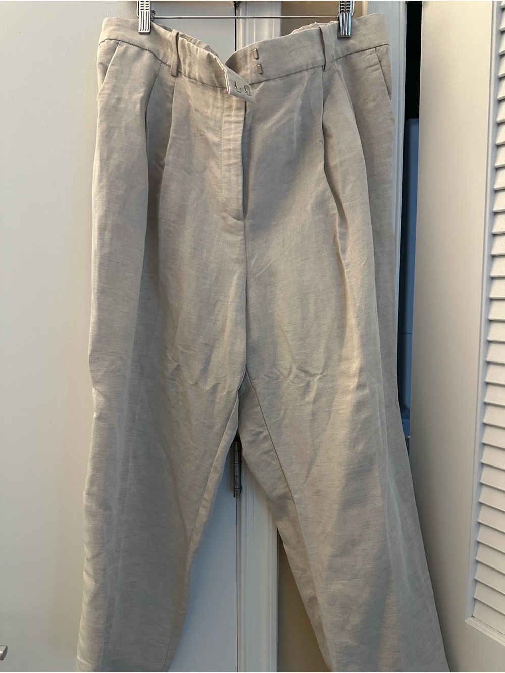 Women’s Linen Blend Pleated Trousers in Light Beige